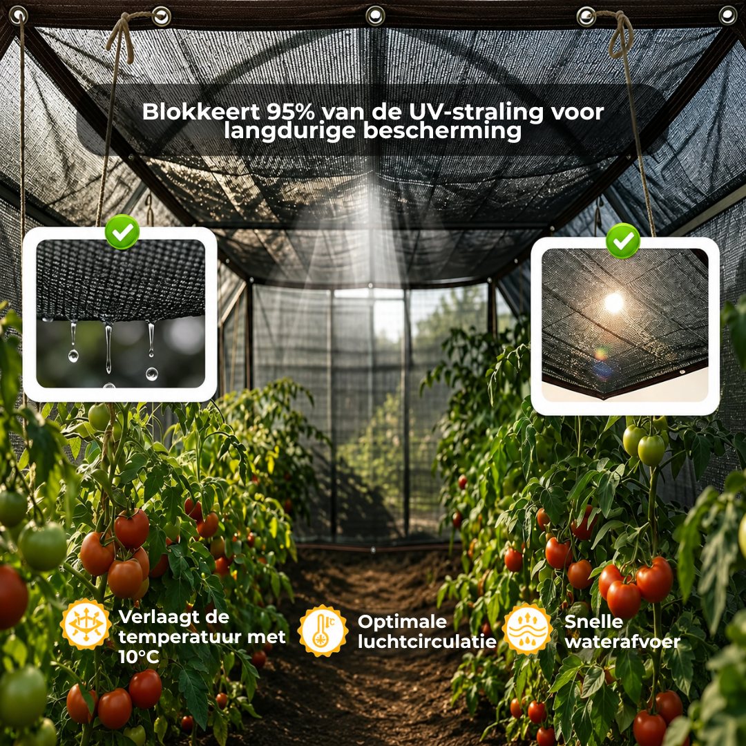 SunShield™ | Flexibele UV-bescherming voor tuinen, terrassen, kassen en meer