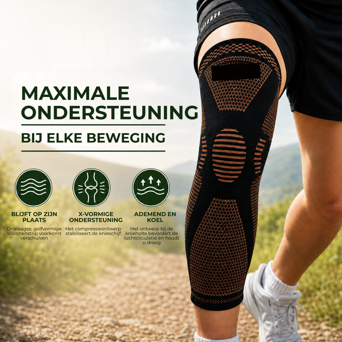 KneeLock Pro™ | Lange compressiekniebandage met antislipgrip