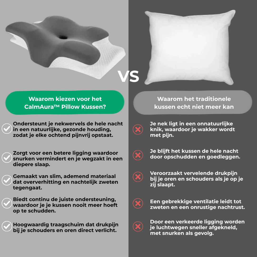 CalmAura™ Pillow | Ergonomisch traagschuimkussen voor nek- en schouderondersteuning