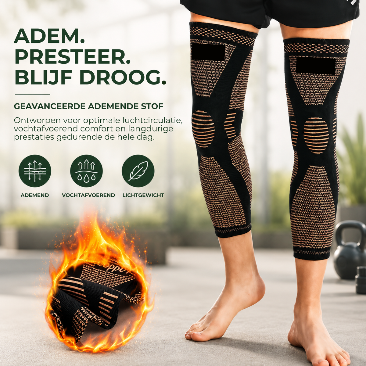 KneeLock Pro™ | Lange compressiekniebandage met antislipgrip