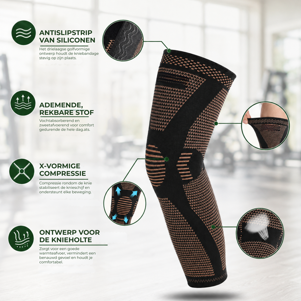 KneeLock Pro™ | Lange compressiekniebandage met antislipgrip