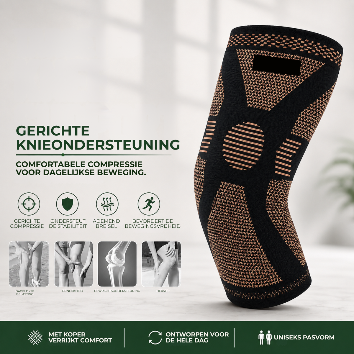KneeLock Pro™ | Lange compressiekniebandage met antislipgrip