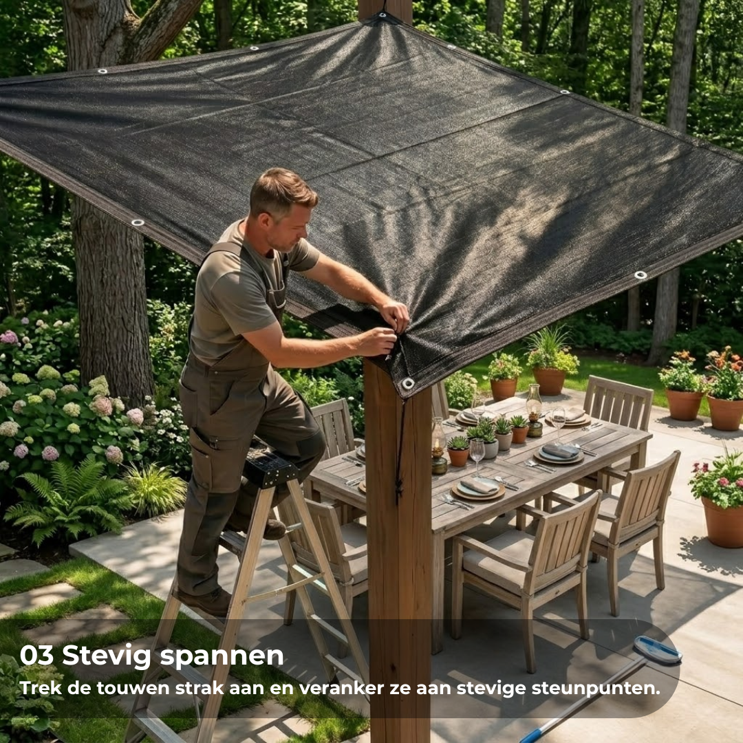 SunShield™ | Flexibele UV-bescherming voor tuinen, terrassen, kassen en meer
